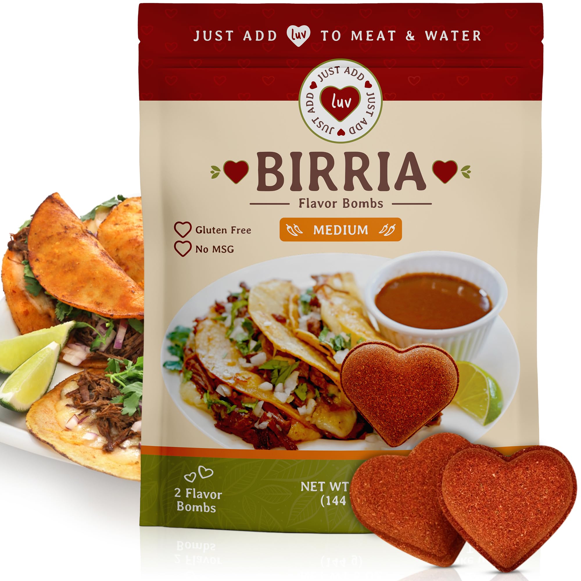Just Add Luv Authentic Birria Spice Bomb Seasoning Medium (Picante) - Mexican Spice Mix w/Chiles Herbs Spices - Perfect for Tacos Quesadillas