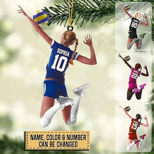Miniatura 2 de Nazenti Adorno de Navidad personalizado de voleibol, adorno personalizado de jugador de voleibol para niña, adorno de Navidad de voleibol para