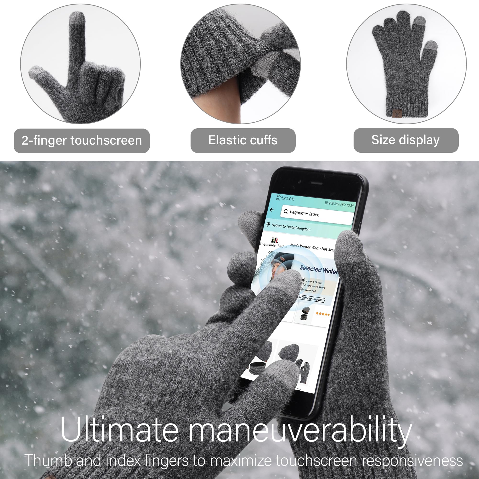 Mujer Hombre Invierno Termicos Gorro Beanie Bufanda Conjunto Tejido Slouchy Gorros Infinity Bufandas para Mujeres Hombres