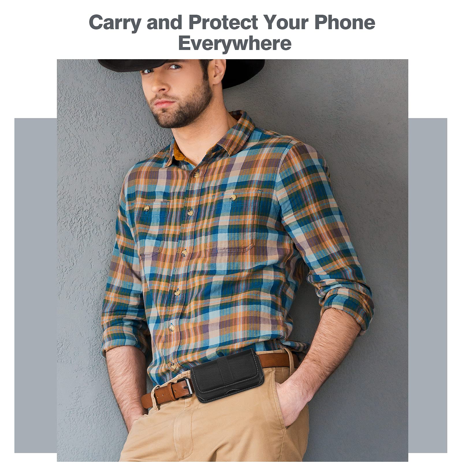 Horizontal Cell Phone Holster, MoKo Nylon Belt Clip Holster丨Newly Updated Stereoscopic Outlook Pouch Fits iPhone 14/14 plus/pro/pro max/SE 3 2022/iPhone 13-8 series, Samsung S21/S10/S9/S8, Black