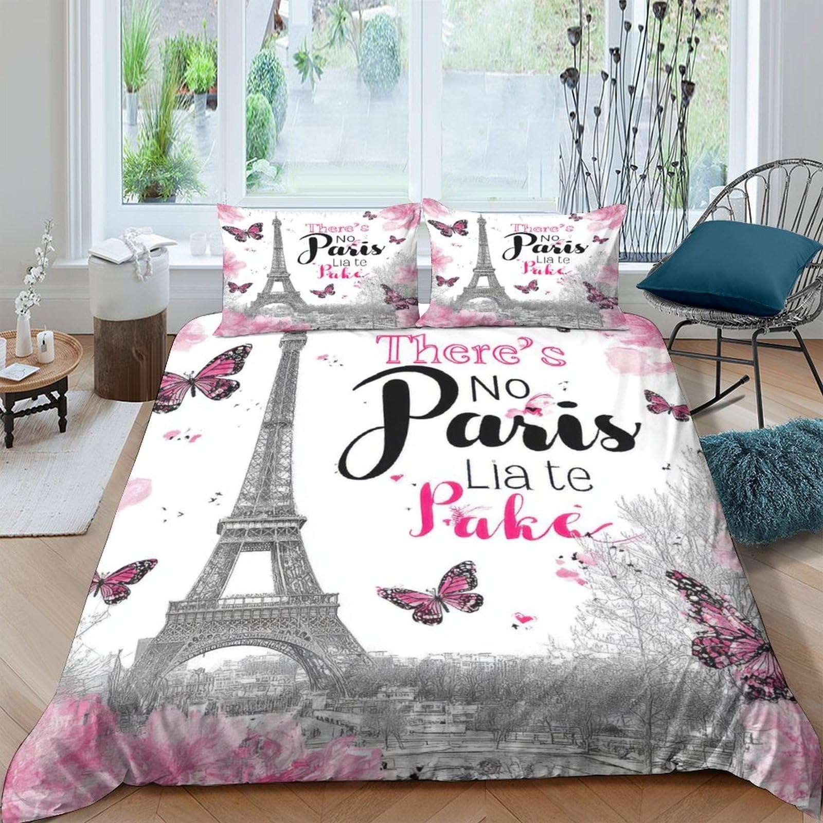 Ctjqhvkz Style-10 3D Printed Eiffel Tower Butterfly Fitted Sheet Microfiber Soft Pink Grey Bed Cover For Bedroom Guest Room Decor Single（135X200cm）