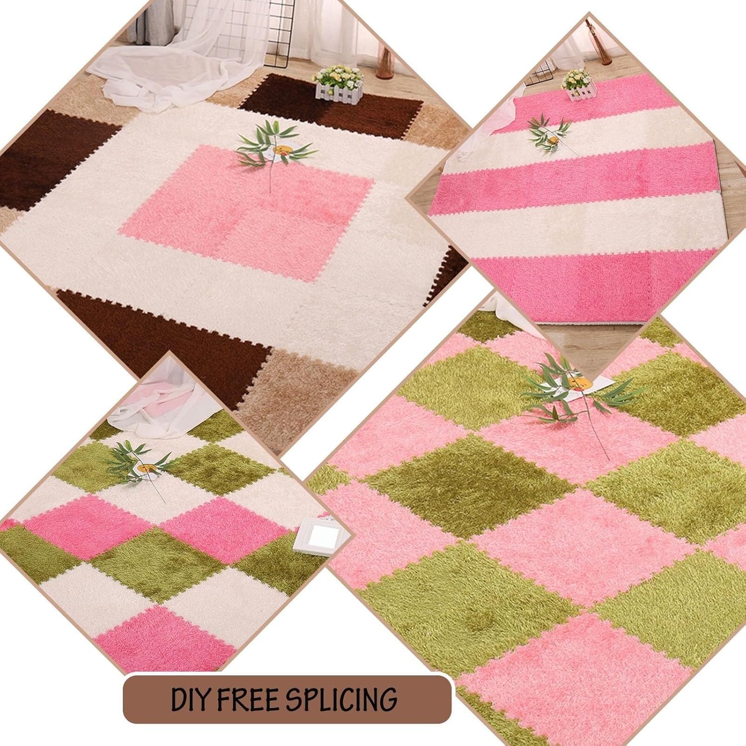 80 個 30 センチメートル正方形ラグ連動カーペットタイル、床用ふわふわフォームタイル、シャギークライミングカーペットマット(Gr