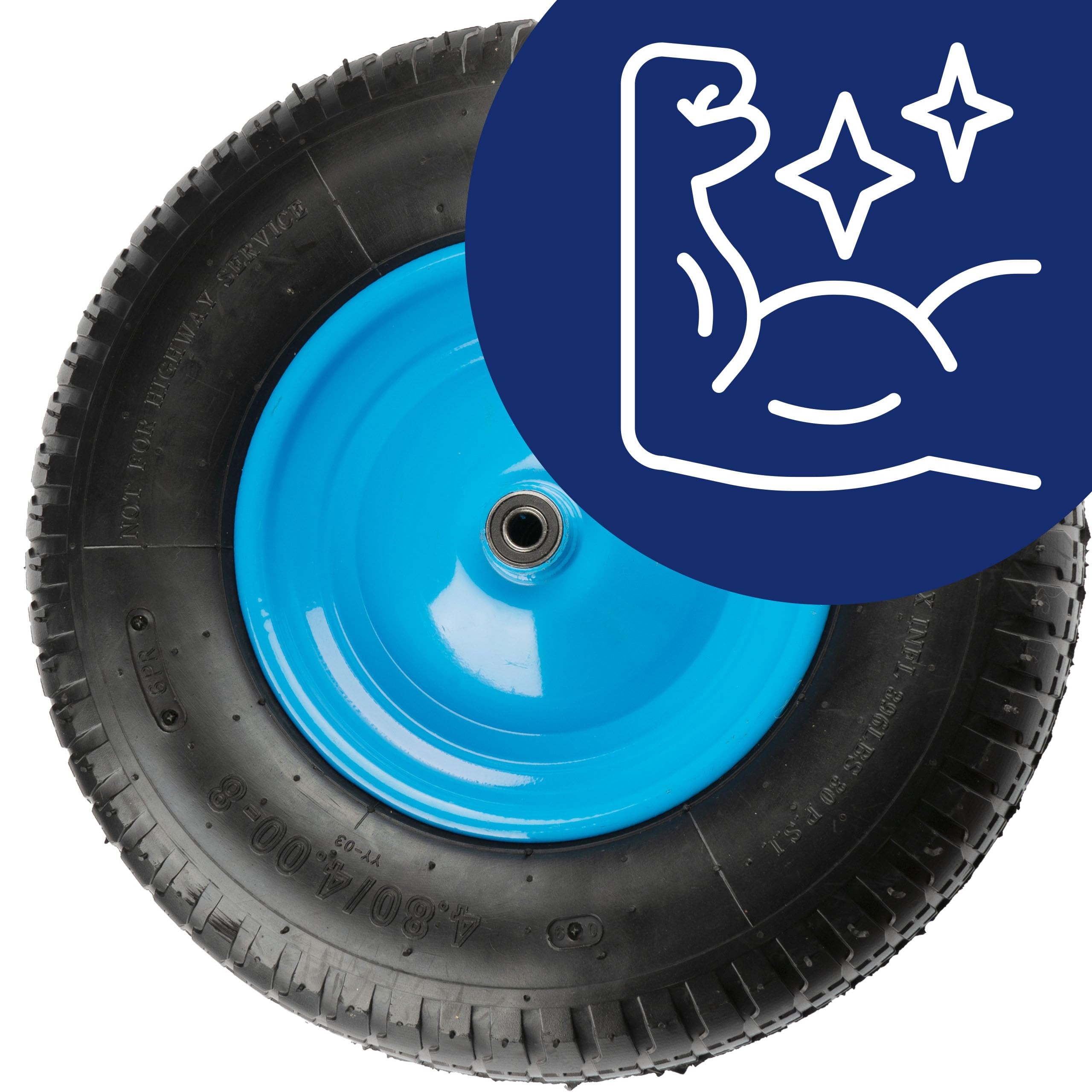 Schubkarrenrad 6 PR 4.00-8, Durchmesser 39 cm, Schwarz | Mit Schlauch, Aufpumpbar, Reifen + Felge + Achse, Max. Tragkraft 250 kg, Leichtgängig Robust