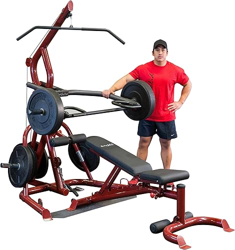 Body-Solid Corner Leverage Gym for Strength Training, 3 Station Exercise Equipment, Red