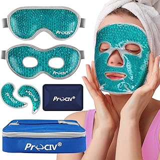 Ice Face Mask and Cooling Eye Mask Set, Gel Beads Hot & Cold Compress, Reusable Gel Face, Eye Mask, Under Eye Patches and Ice Bag Set for Dark Circles, Puffiness, Dry Eyes, Relieve Stress