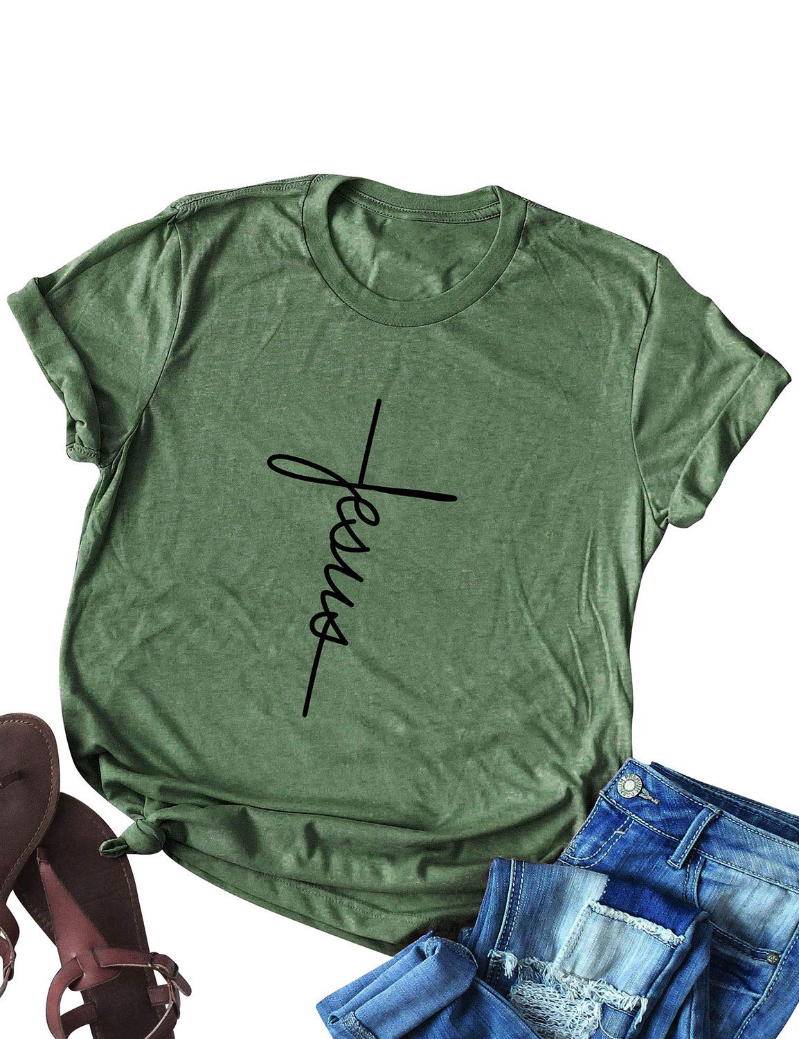 NlifeWomen Causal Jesus Letter Printed T-Shirt Christian Graphic Short Sleeve T-Shirt
