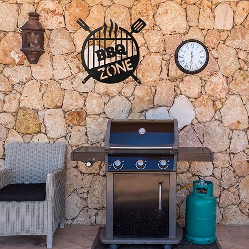 Miniatura 6 de Funrous Letrero de metal para barbacoa al aire libre, redondo, zona de parrilla, monograma, decoración de pared, cocina, colgar en la parrilla,