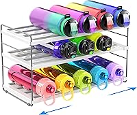 YAN & HIN Expandable 3-Tier Water Bottle Organizer for Cabinet - Holds 15+ Bottles, Tumbler & Wine Rack, Kitchen Pantry Storage