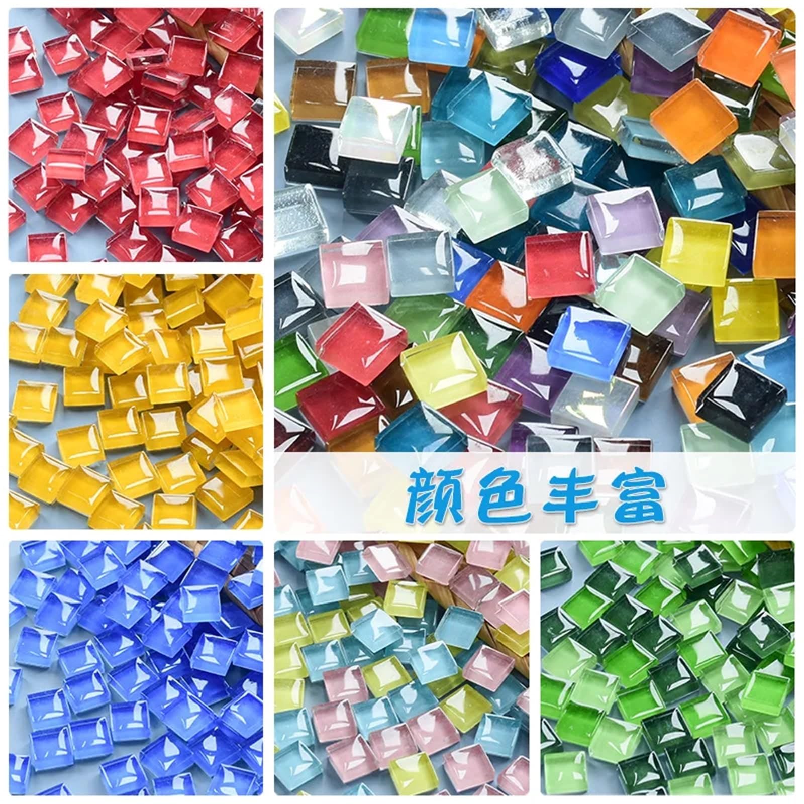Azulejos de mosaico para manualidades, 1200 unidades, mosaico cuadrado de cristal de colores de 3 mm de grosor, hecho a mano, pintura artística creativa (Wulongmitao)