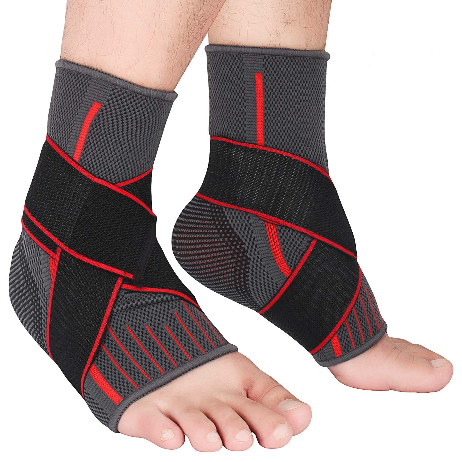 lenpestia Sports Ankle Brace Compression Support Sleeve Ankle Support Brace with Adjustable Wrap for Women Men Sports Running Tendon Plantar Fasciitis Ankle Sprain Swelling Joint Pain 2 PCS