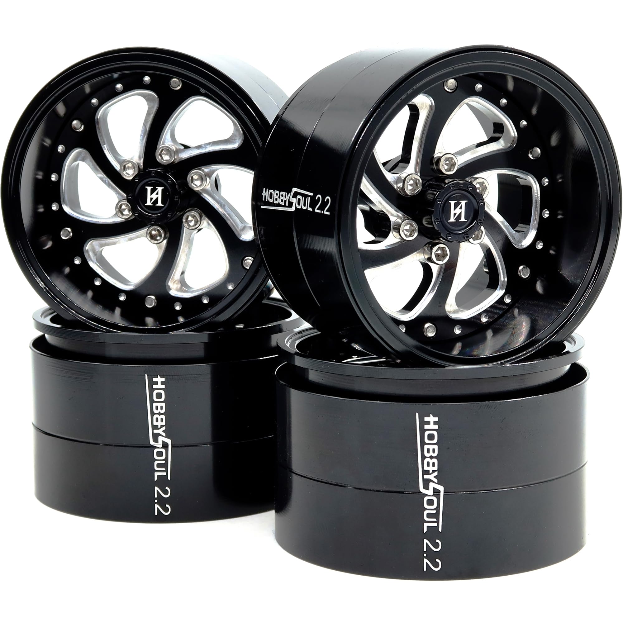 HOBBYSOUL 2.2 Beadlock Wheels Adjustable Offset Rims Wide 40mm for 1/10 RC Crawler Gen8 Everest gen 7 Pro / SCX10 Capra / TRX4 AMG 6x6 Upgrades, HS701599