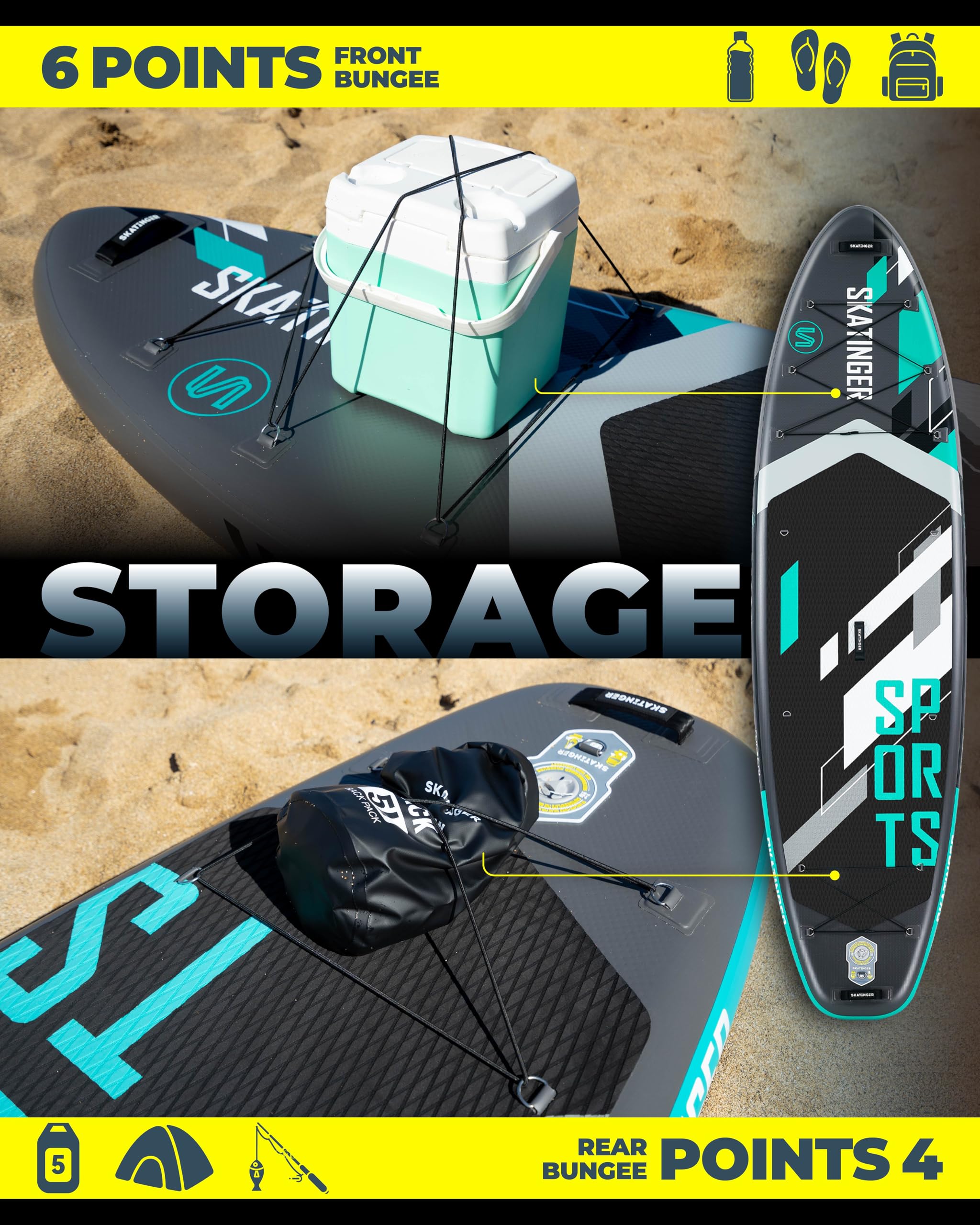 Skatinger Tavola da SUP gonfiabile 11'6 × 35" ultra stabile per 2+1 persone con zaino 100 l pinna americana