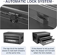 Vista 4 de WORKPRO 15 Inch Metal Tool Box with 2 Drawers & 1 Top Storage, Heavy Duty Portable Tool Box with Handle for Garage, Office and Home, Up To 85 LBS