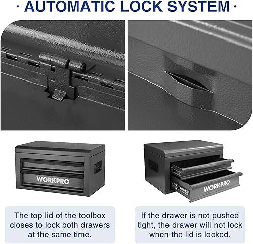 Miniatura 4 de WORKPRO Caja de herramientas de metal de 15 pulgadas con 2 cajones y 1 almacenamiento superior, caja de herramientas portátil resistente con asa