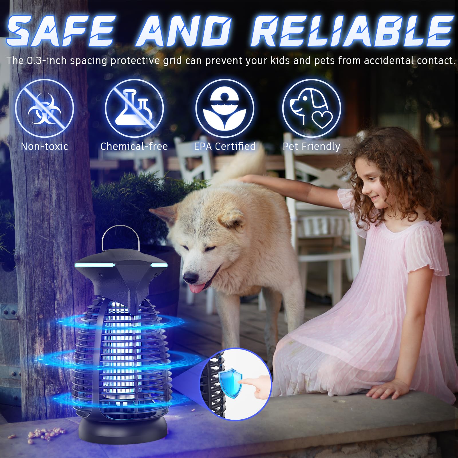 Matainsectos eléctrico al aire libre – 4200 V de alta tensión, luz LED impermeable para mosquitos, moscas, patio, porche, garaje, patio trasero, casa