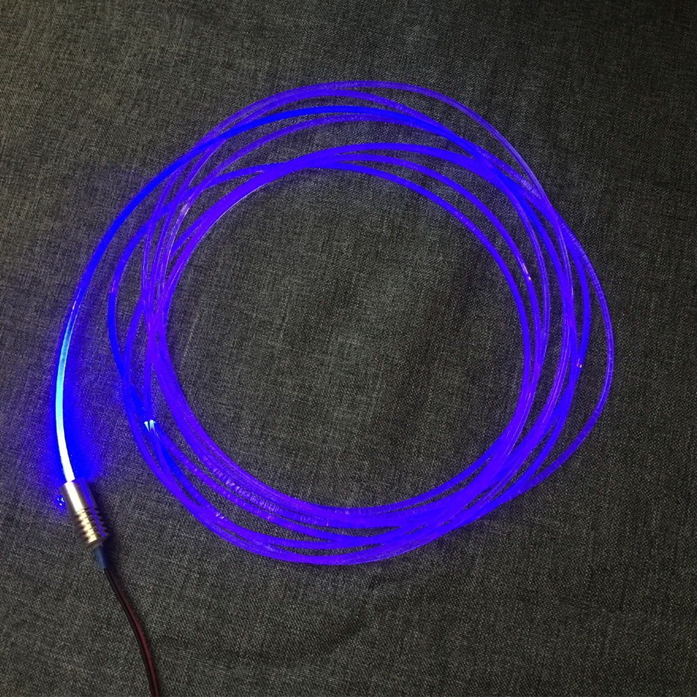 Raysell 3mm 16ft/5Meters PMMA Side Glow Optic Fiber Cable with 1.5W 12V LED Light Source Illuminator Blue