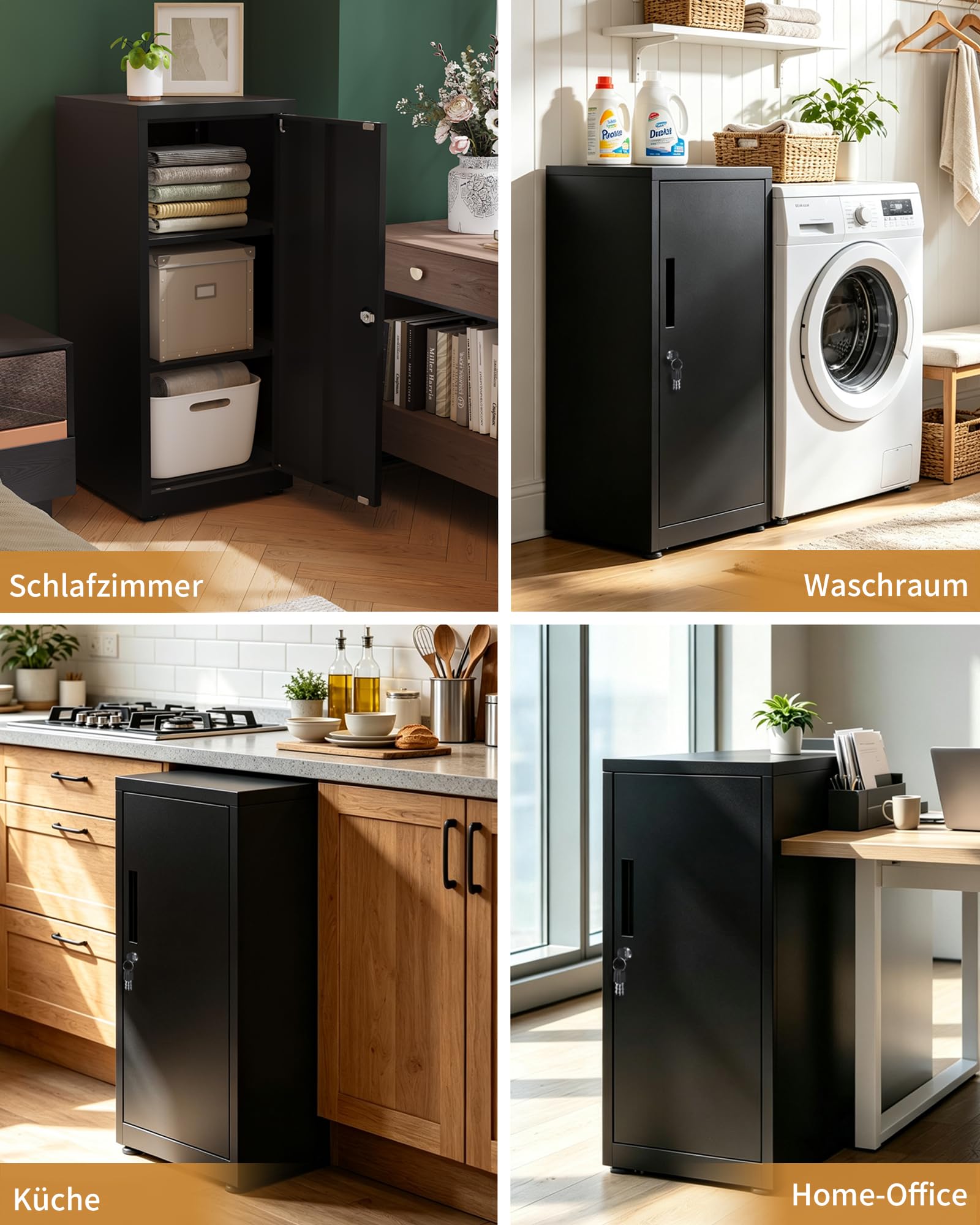 Aktenschrank abschließbar 40 x 40 x 91.5cm Metallschrank Schwarz