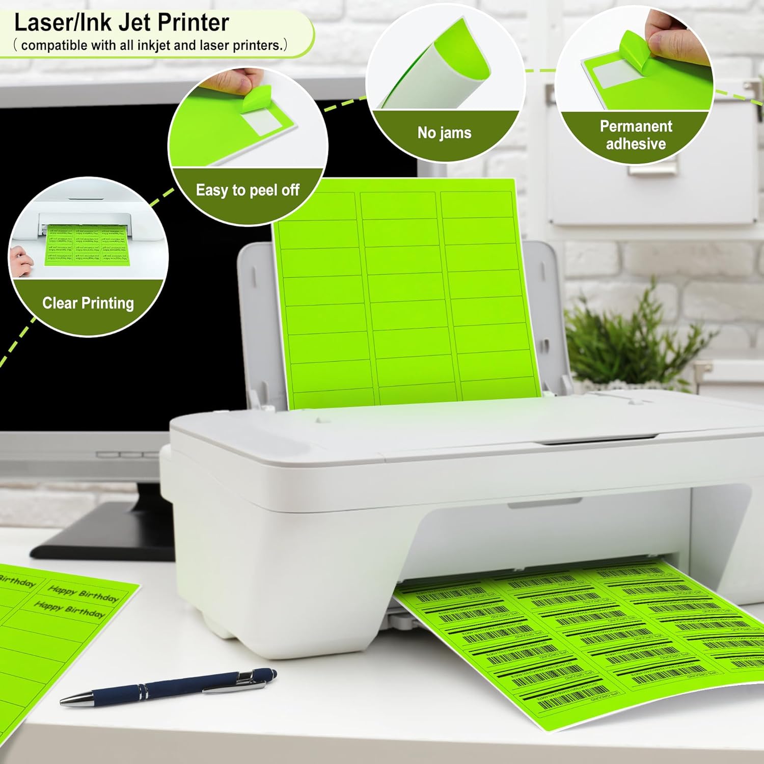 L LIKED 900 Fluorescent Green Address Labels, 1" X 2-5/8" Neon Colored Labels Handwritten or Inkjet/Laser Print for Shipping Envelopes & Small Packages - 30 Sheets - Image 5