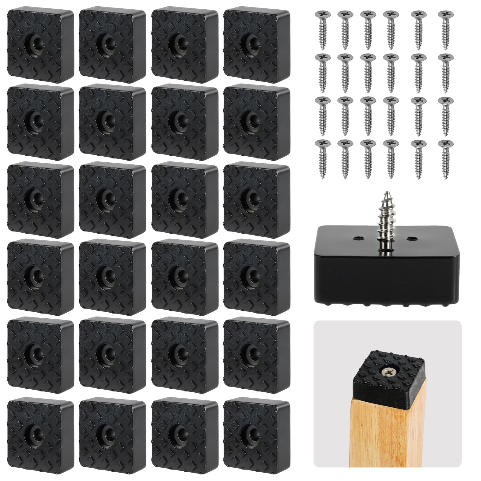 30 stuks vierkante rubberen voetjes met schroef, antislip