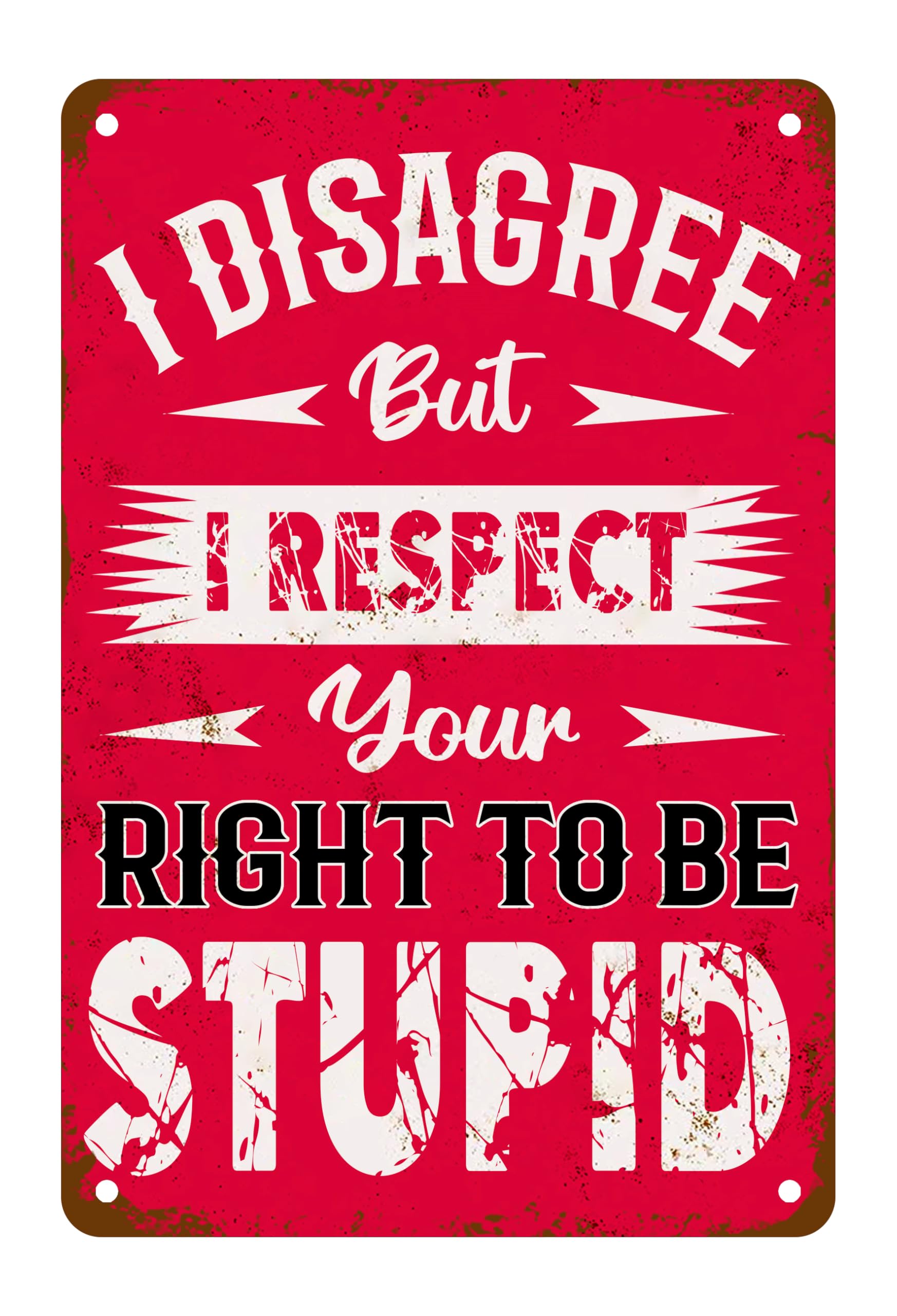 I Disagree sign But I Respect Your Right to be stupid Metal Tin Sign, Sarcastic Joke For Home Office Bedroom Accessories Garage Bar Pub Cafe Wall Art Decor Sign 8 X 12 Inch