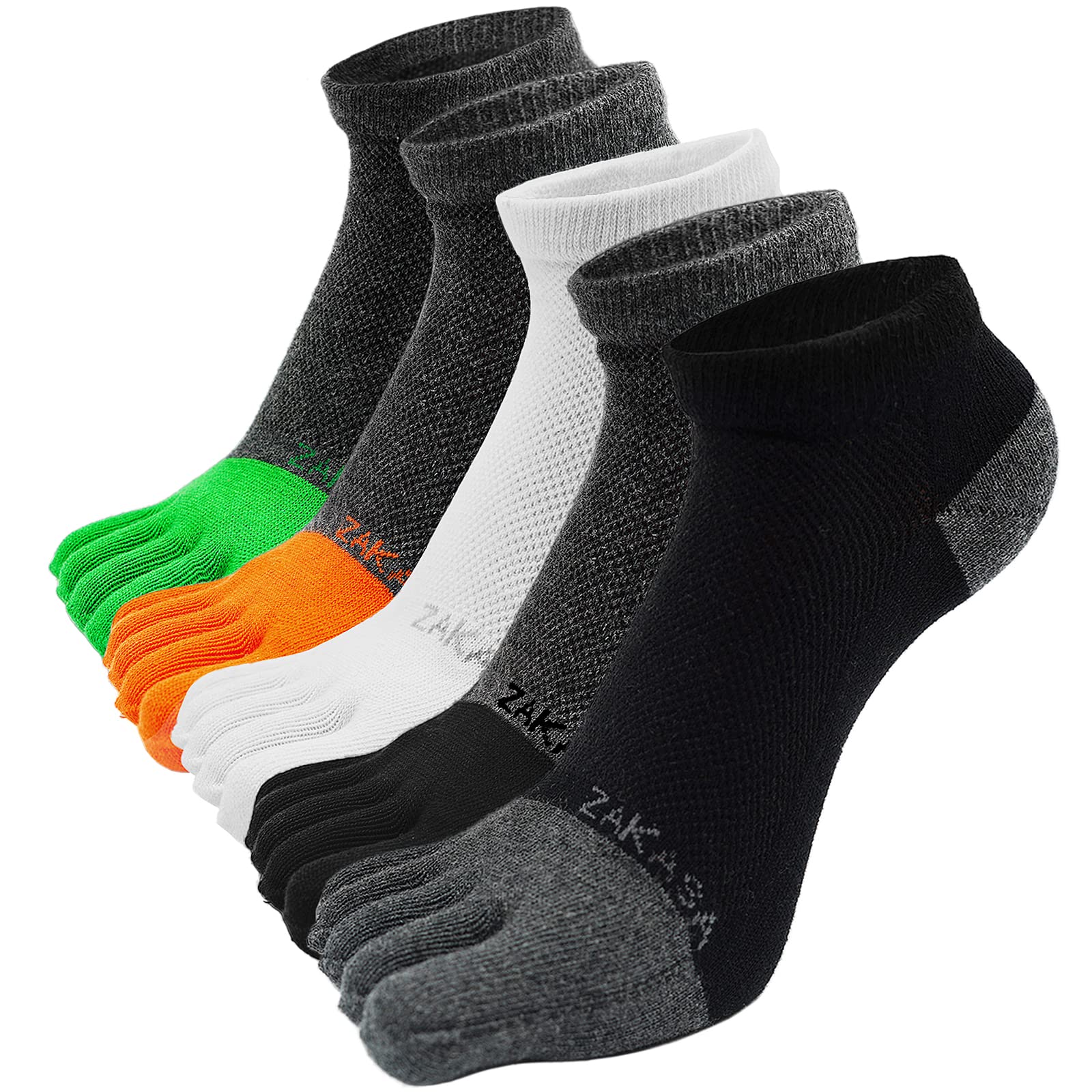 CaiDieNu Toe Socks for Men: Five Finger Cotton Athletic Crew Socks No Show Breathable Running Ankle Socks 5 Pairs Size 8-12
