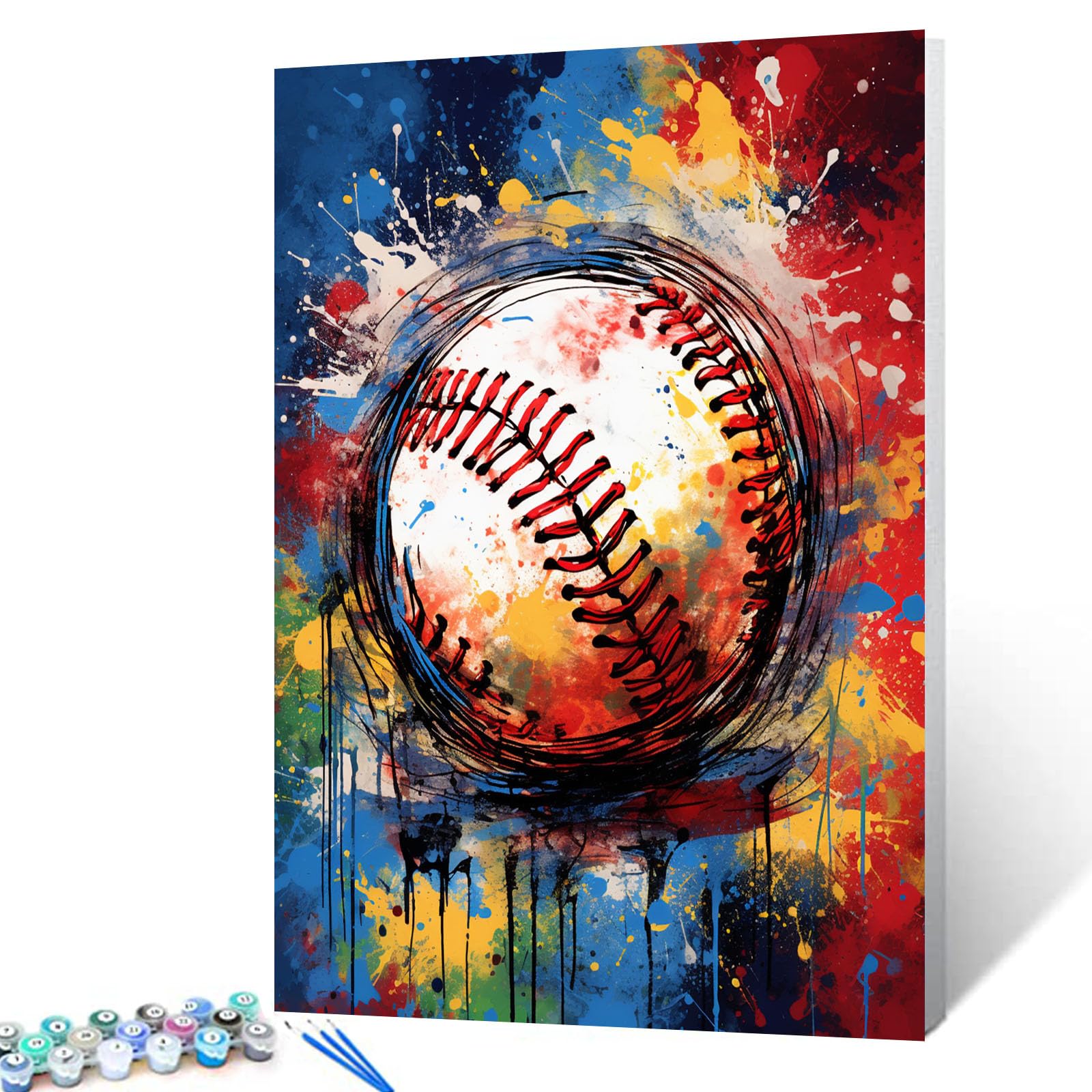 Baseball Paint by Numbers Kit for Adult Ball Sports DIY Oil Painting Sporty Arts and Crafts with Brushes and Acrylic Pigment Graffitic Baseball Pop Art for Home Decor Family Gifts(Frameless)