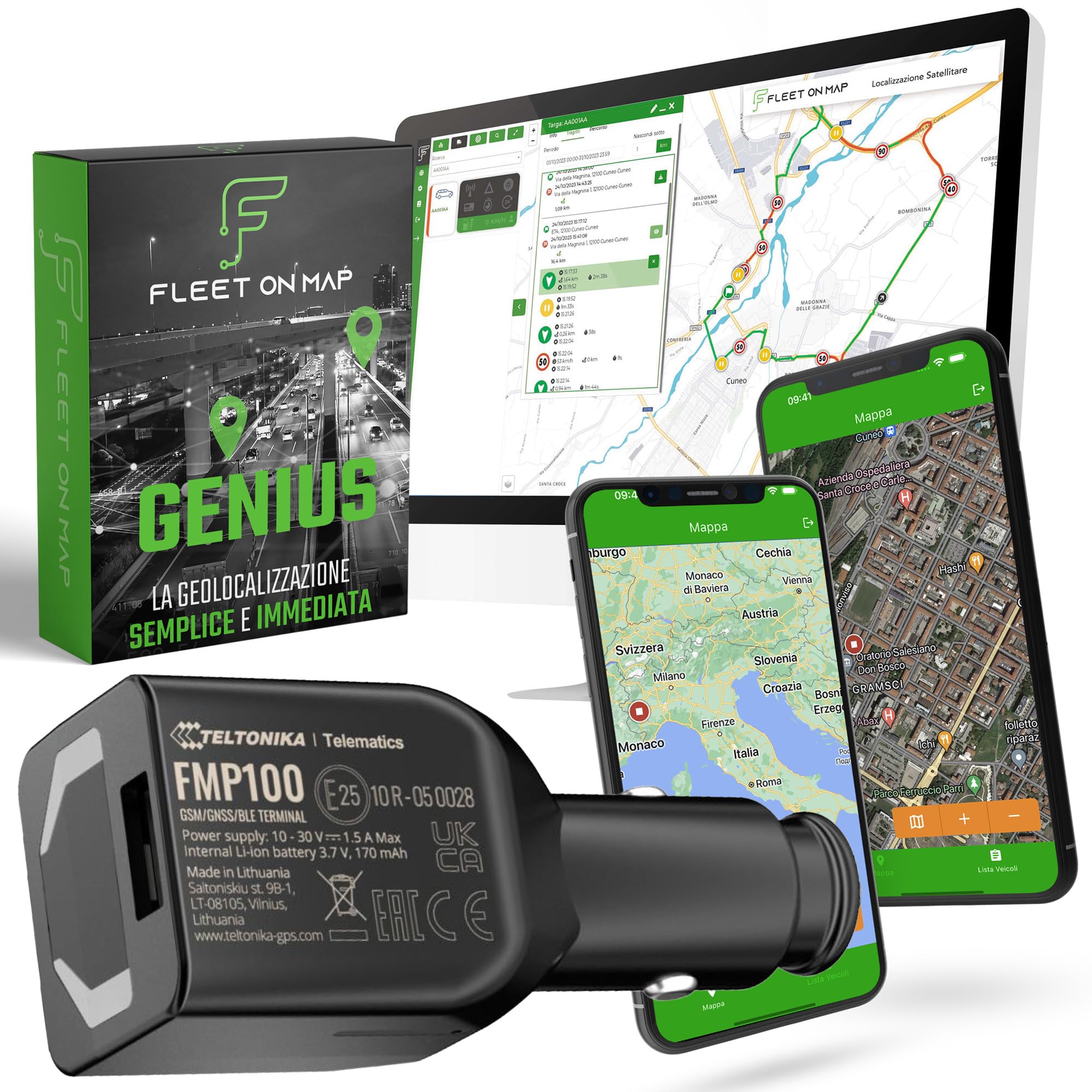 Genius Mobile Localizzatore GPS per Auto con App + Abbonamento 1 mese GRATIS, Collegamento Accendisigari