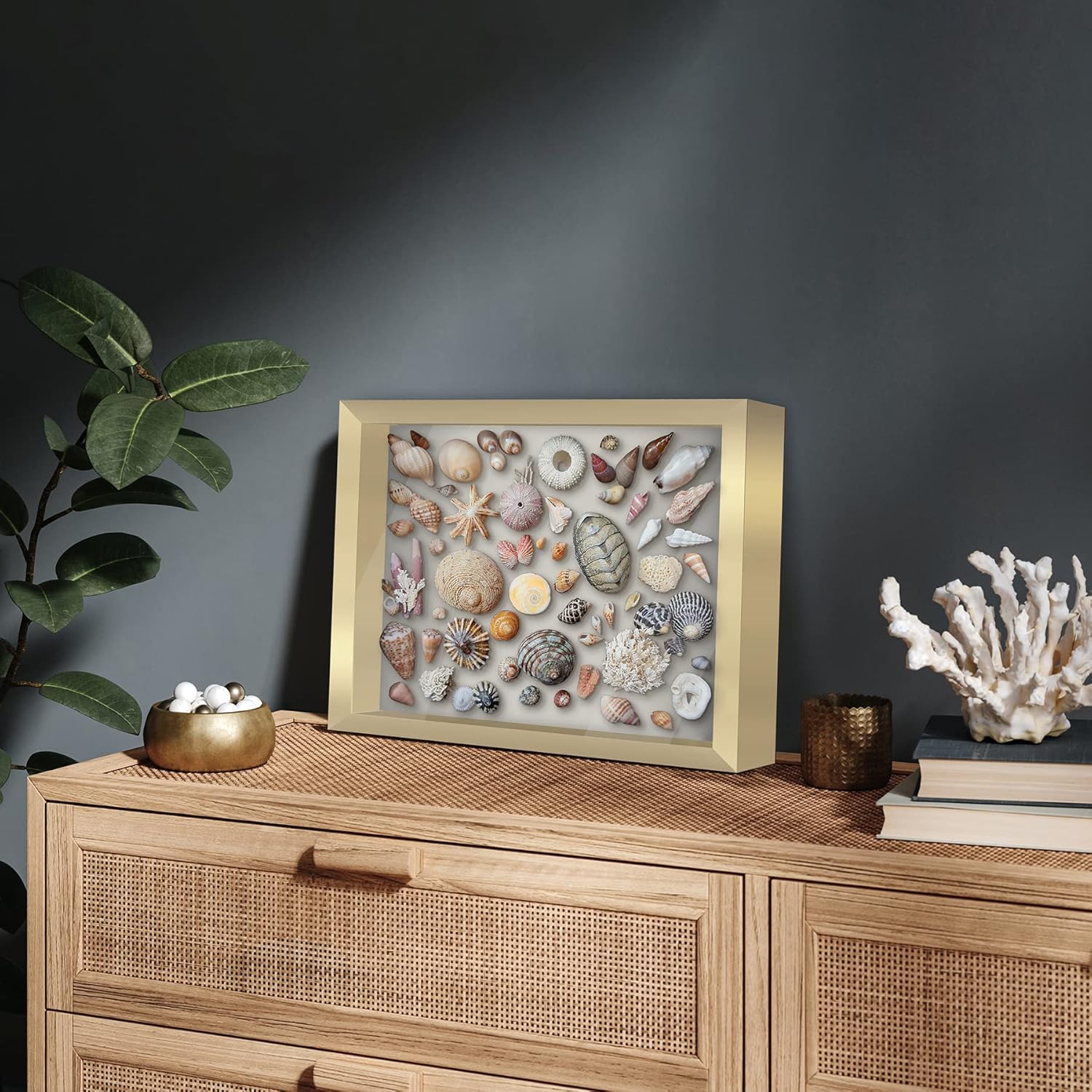 Americanflat 11x14 Shadow Box Frame with Shatter-Resistant Glass - Silhouette Collection - Large Shadow Box Display Case for Tabletop and Wall Display - Gold with Soft Felt Back