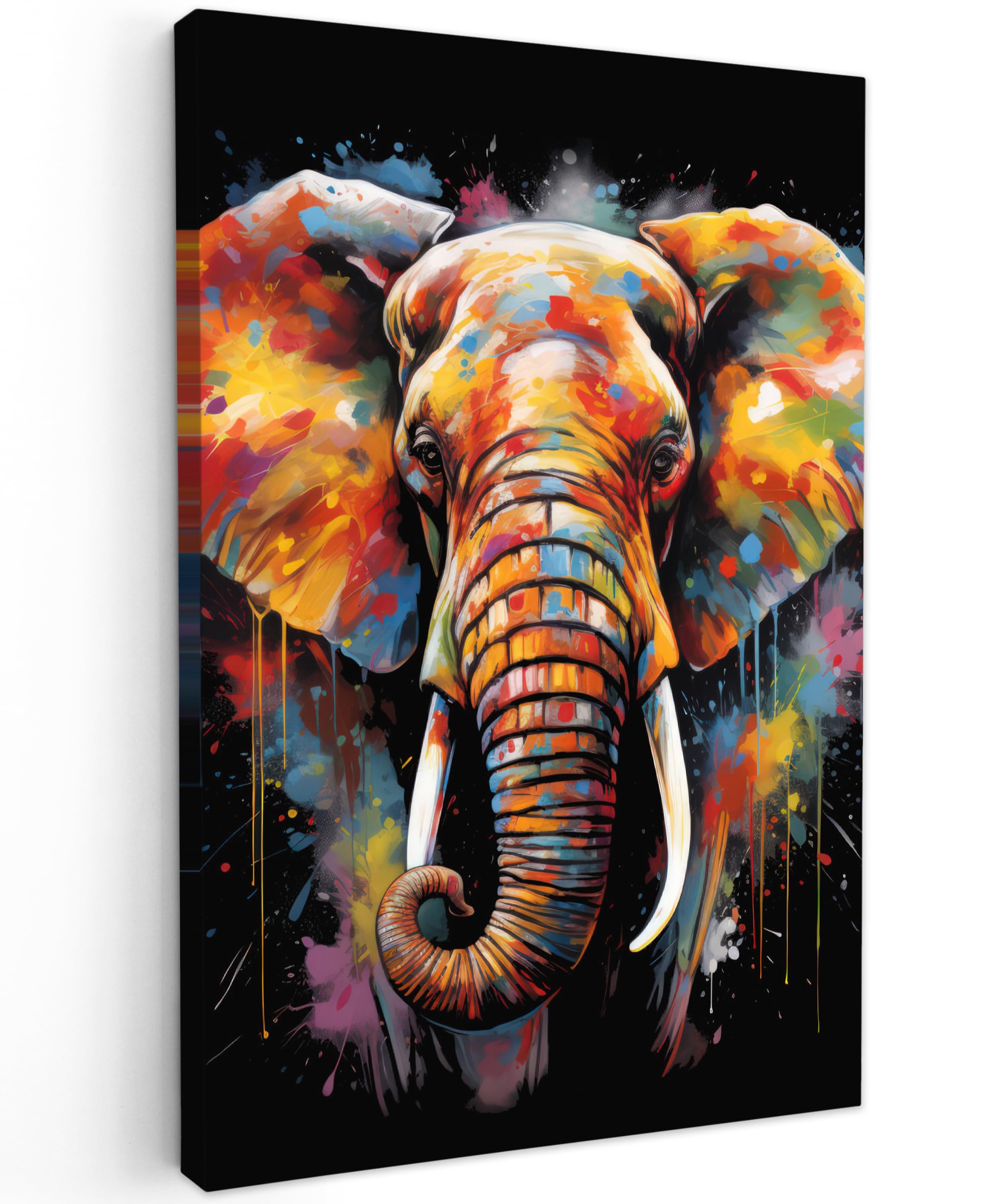 MuchoWow© Leinwand 60x90 cm Deko Schlafzimmer Aesthetic Leinwandbilder Wohnzimmer Gemälde Foto Geschenk Living Room Decoration Banksy - Street Pop Art - Elefant - Graffiti - Schwarz - Tiere