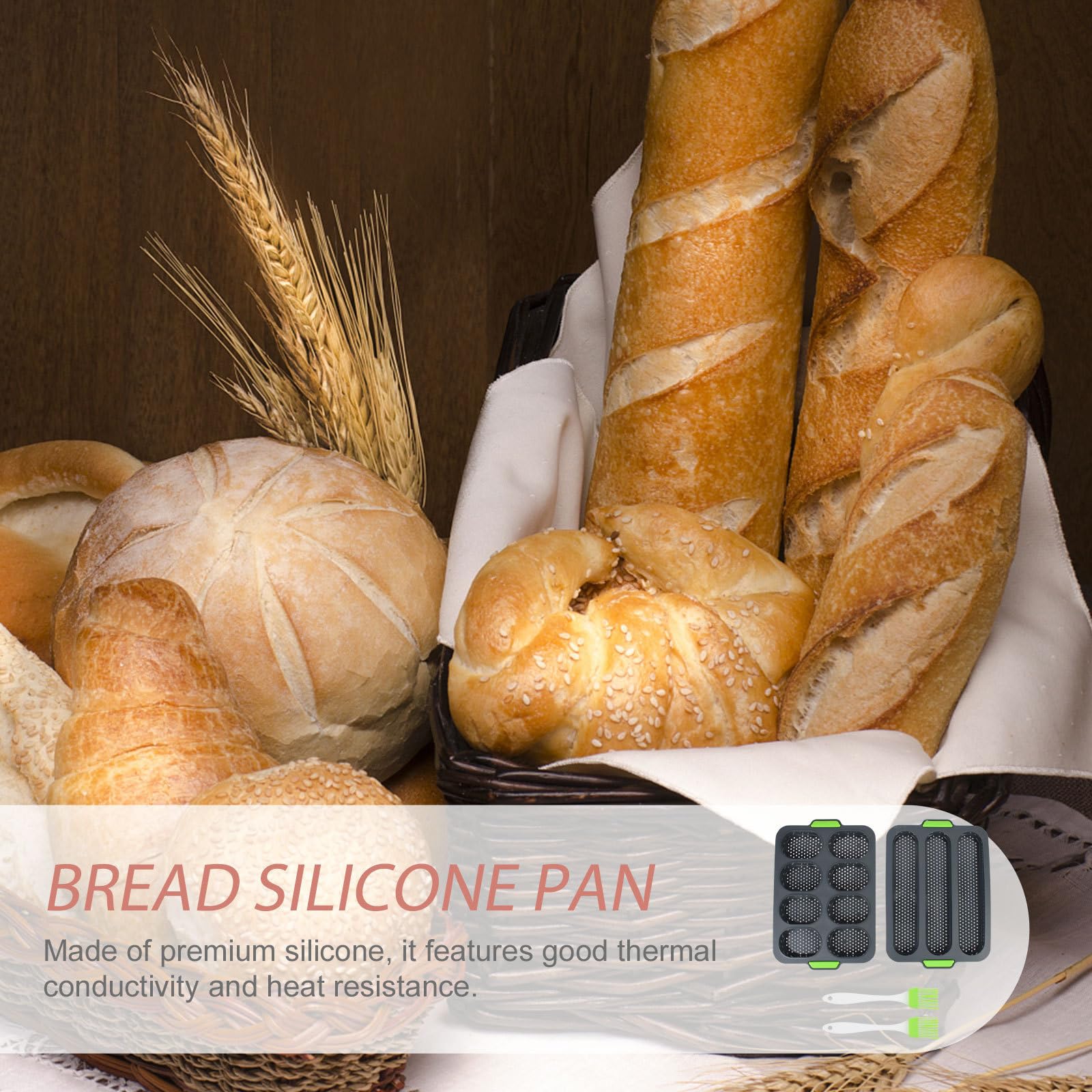 ABOOFAN Molde de Pan de Silicona para Hornear 8 Cavidades y 3 Ranuras para Baguette, Herramienta para Mejorar Habilidades de Panadería DIY y Profesional