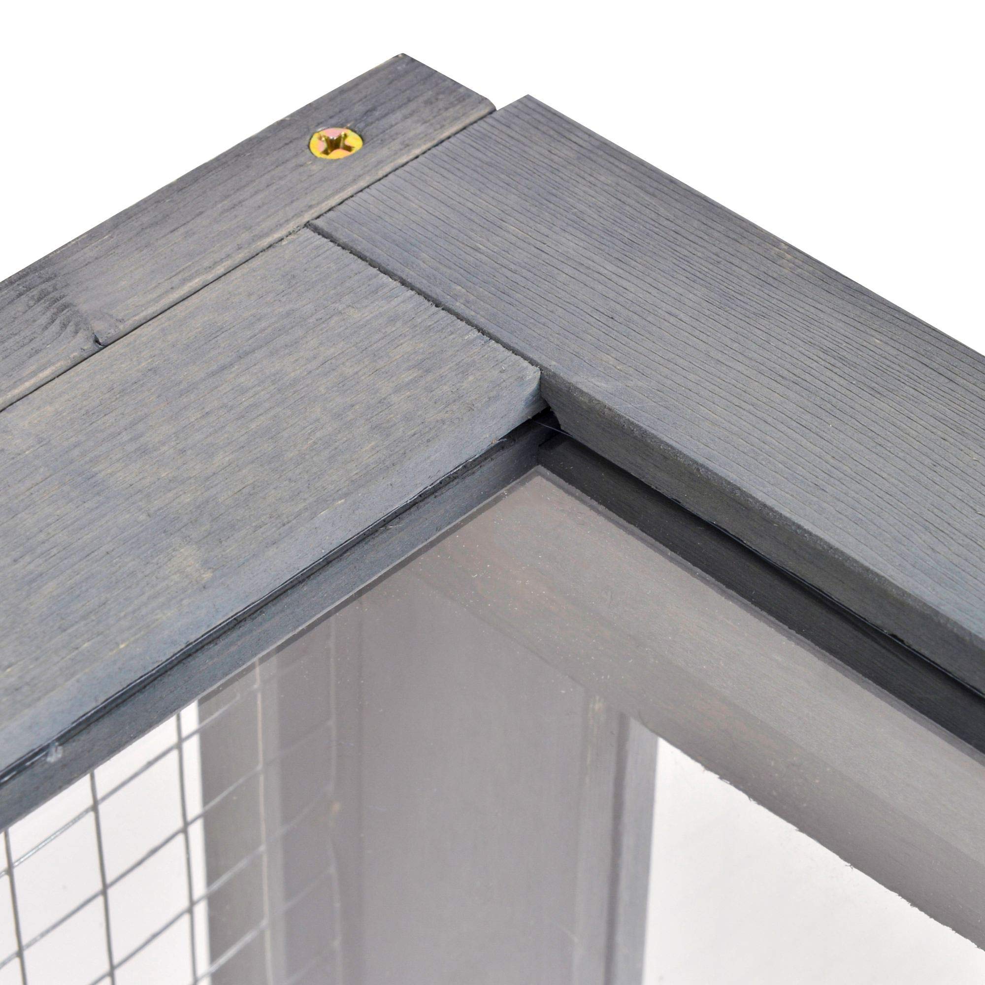 PawHut Casa para Tortugas de Madera, Terrario para Reptiles con Techo de Malla, Paneles Laterales Transparentes Extraíbles y Pestillo de Seguridad, Caseta para Tortugas, 91x60,5x32 cm, Gris
