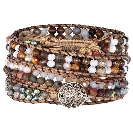 JR.DM Boho Beaded Bracelets for Women - Handmade Adjustable Crystal Natural Stone Bead Wrap Bracelets, Bohemian Jewelry Braided for Unique Birthday Gifts