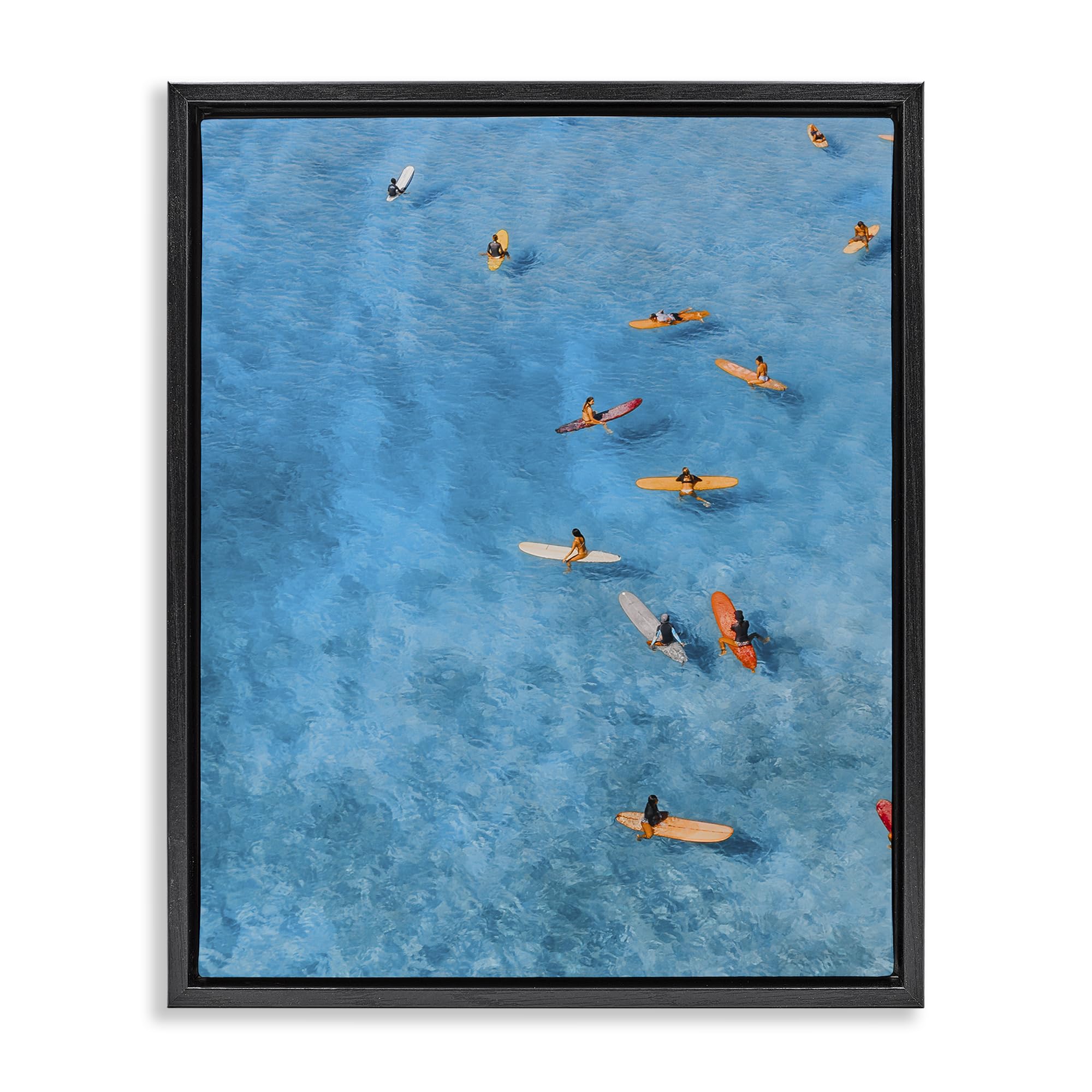 Stupell Industries Leisurely Surfers Ocean Waves 'Leisurely Surfers On Sea', Floating Frame Canvas Art, Black, 25 X 31 Inches, Easy To Hang And Sturdy, Made In Usa, By Jesse Keith