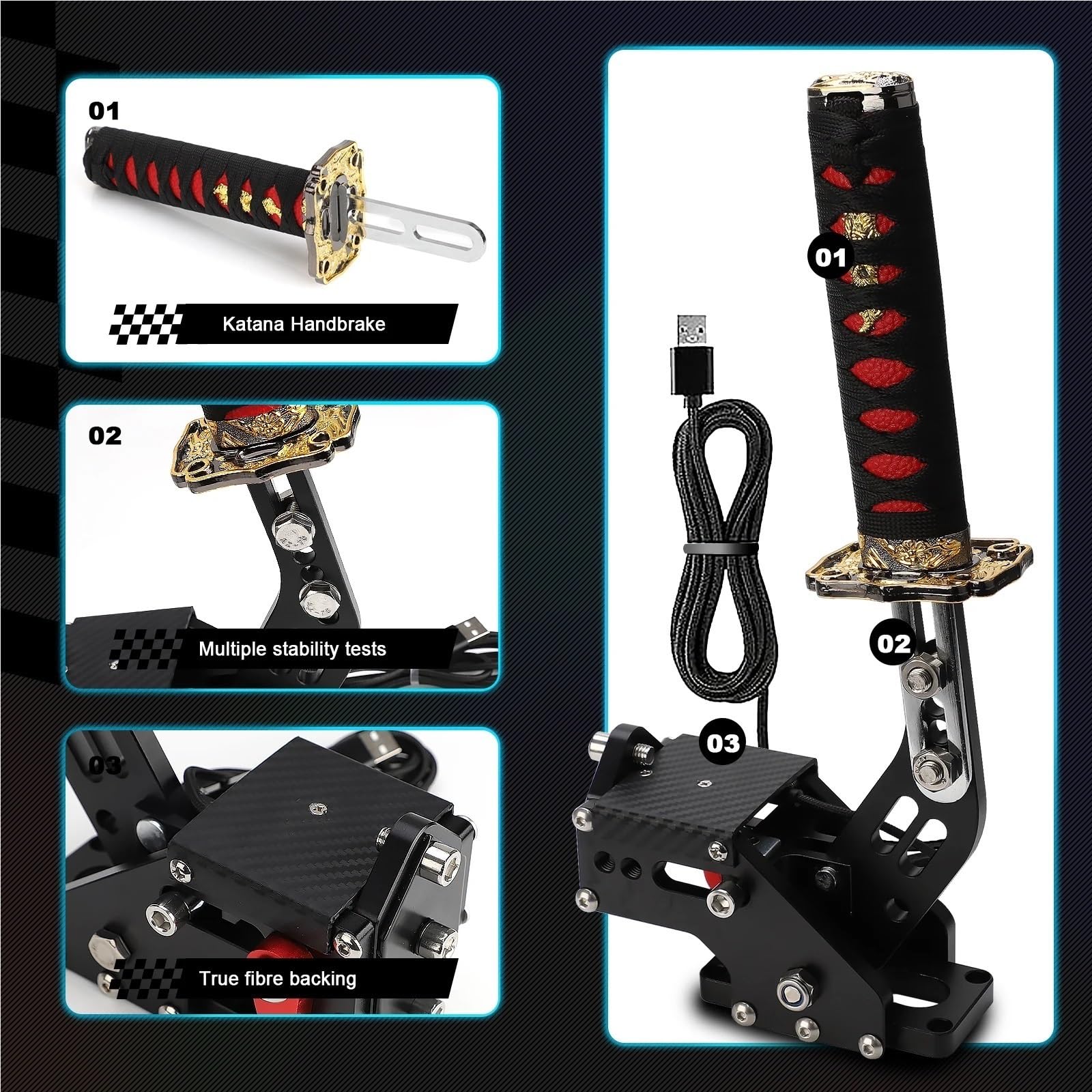 dźwignią zmiany biegów 15CM PC-USB Katana Handbrake Square Plate Samurai Sword Peripheral PC SIM Racing Game dla G25/27/29 T300 T500