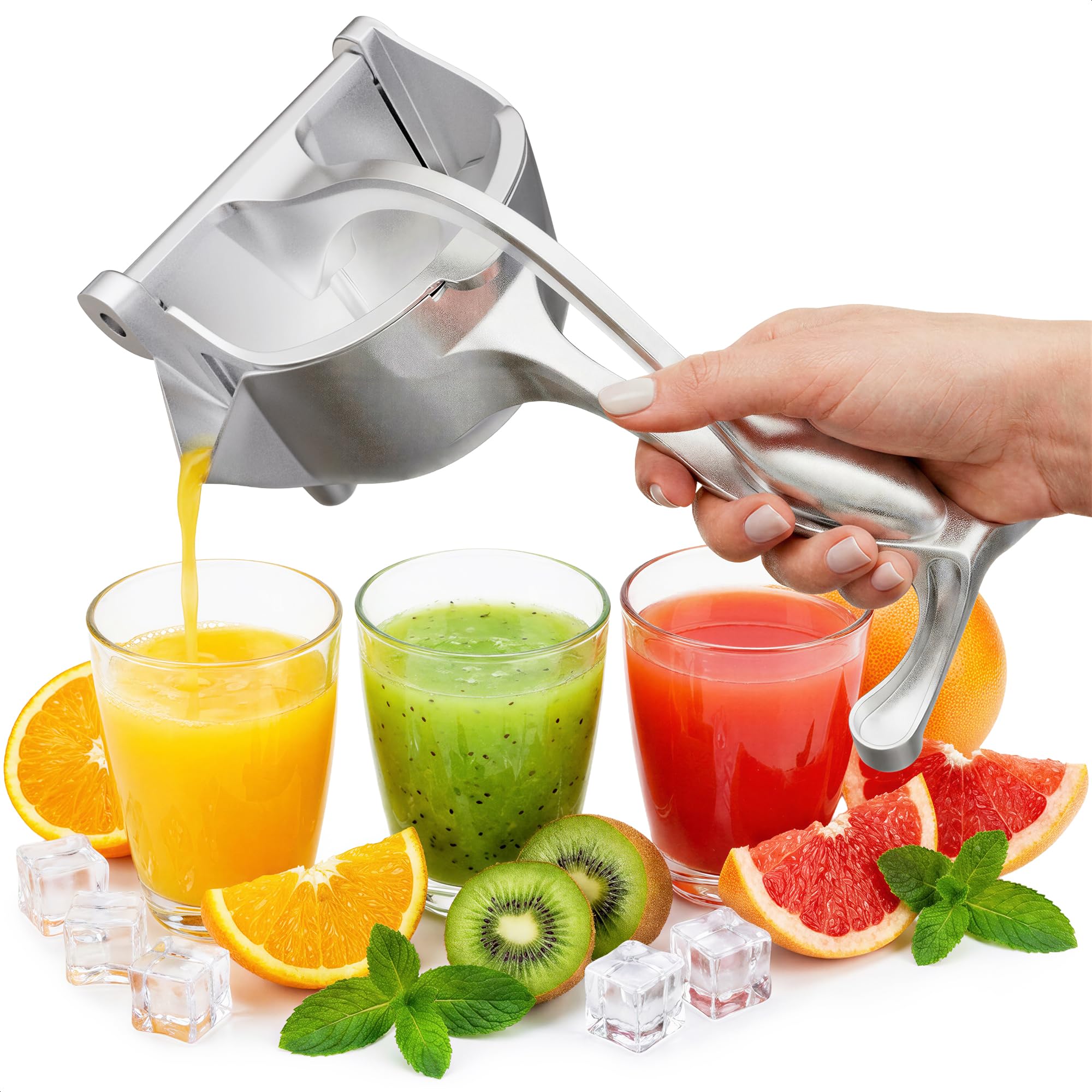 Hand Juicer Squeezer - Aluminum Lemon Squeezer for Effortless Juice Extraction - Manual Hand Press Juicer for Lemon, Orange, Lime, Grapefruit & Pomegranate, Durable Ergonomic Handle, Easy Clean Design