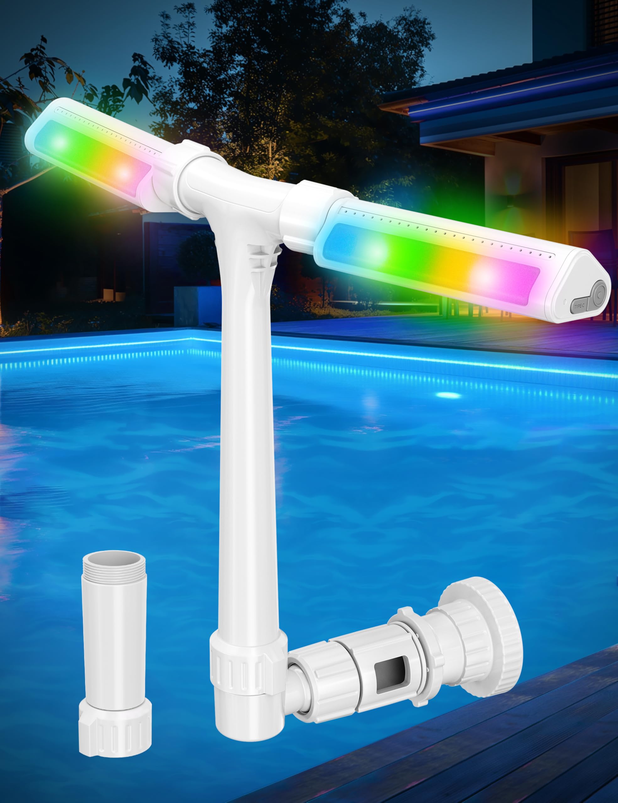 2025 Upgrade Higher Pool Fountain with Lights for Above Ground/Inground Pools, 360° Adjustable Water Sprinkler Dual High-Pressure Spray, Remote-Controlled, Waterfall Cooler