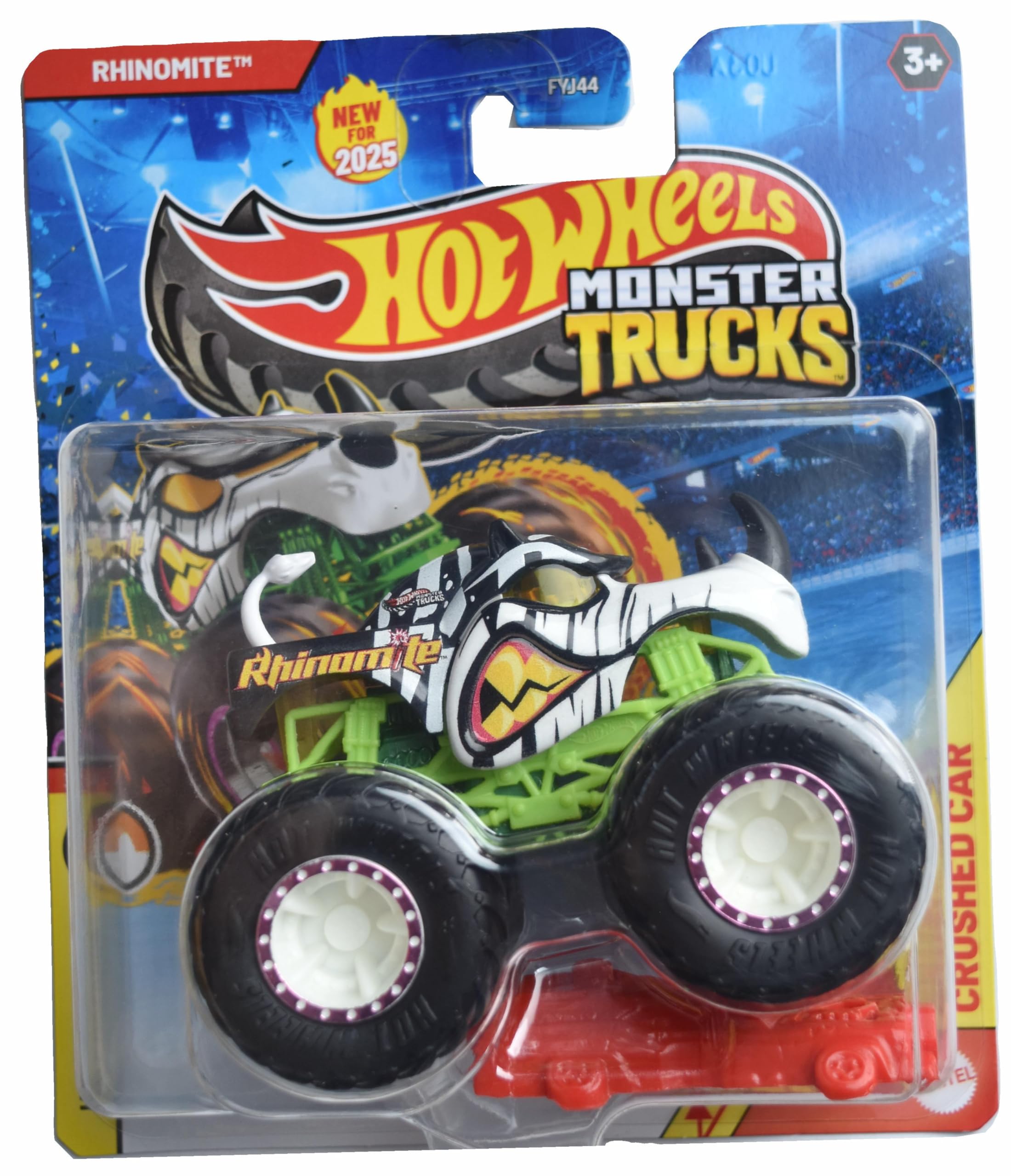 Hot Wheels Monster Trucks Rhinomite, Half Hazards 3/4 Includes Crushed Car