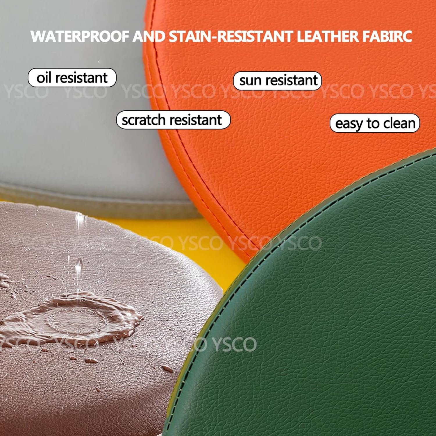 YSCO Seat Cushions for Barstool Chairs, Chair Cushions for Outdoor Furniture Round, Waterproof Leather Seat Pads for Bleachers, Non Slip Chair Pads Built in Memory Foam Core Beige