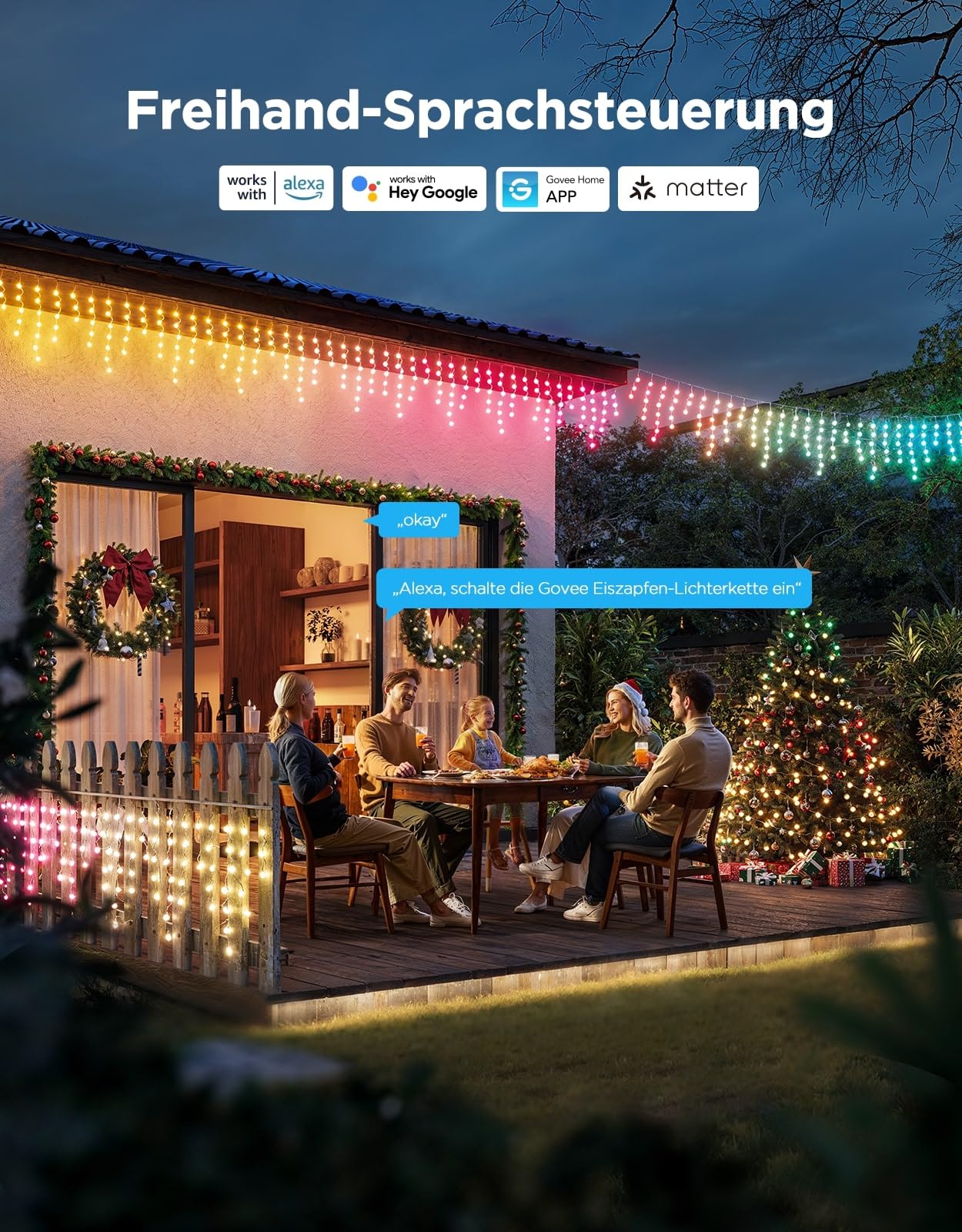 Govee Eiszapfen Lichterkette 10M, 400 LED Intelligente RGBIC Lichtervorhang | Lichterkette außen, Wasserdicht nach IP67, 78+ Szenenmodi, Musik sync, Kompatibel mit Alexa & Google Assistant