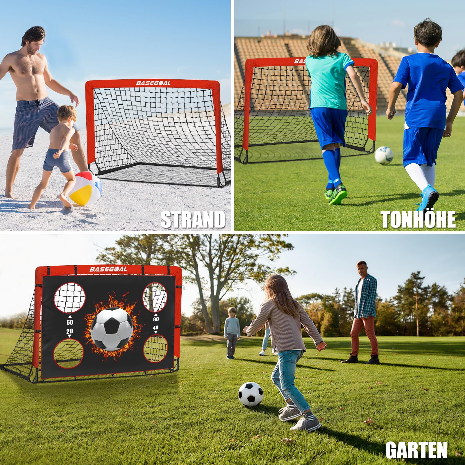 Klappbares Fußballtor Kinder [150x120cm/120x90cm]- Fussballtore für Garten Kinder 2-in-1 mit Zielscheibe, Fussball Tor Outdoor mit Tragetasche & Erdankern - Ideal für Garten, Strand