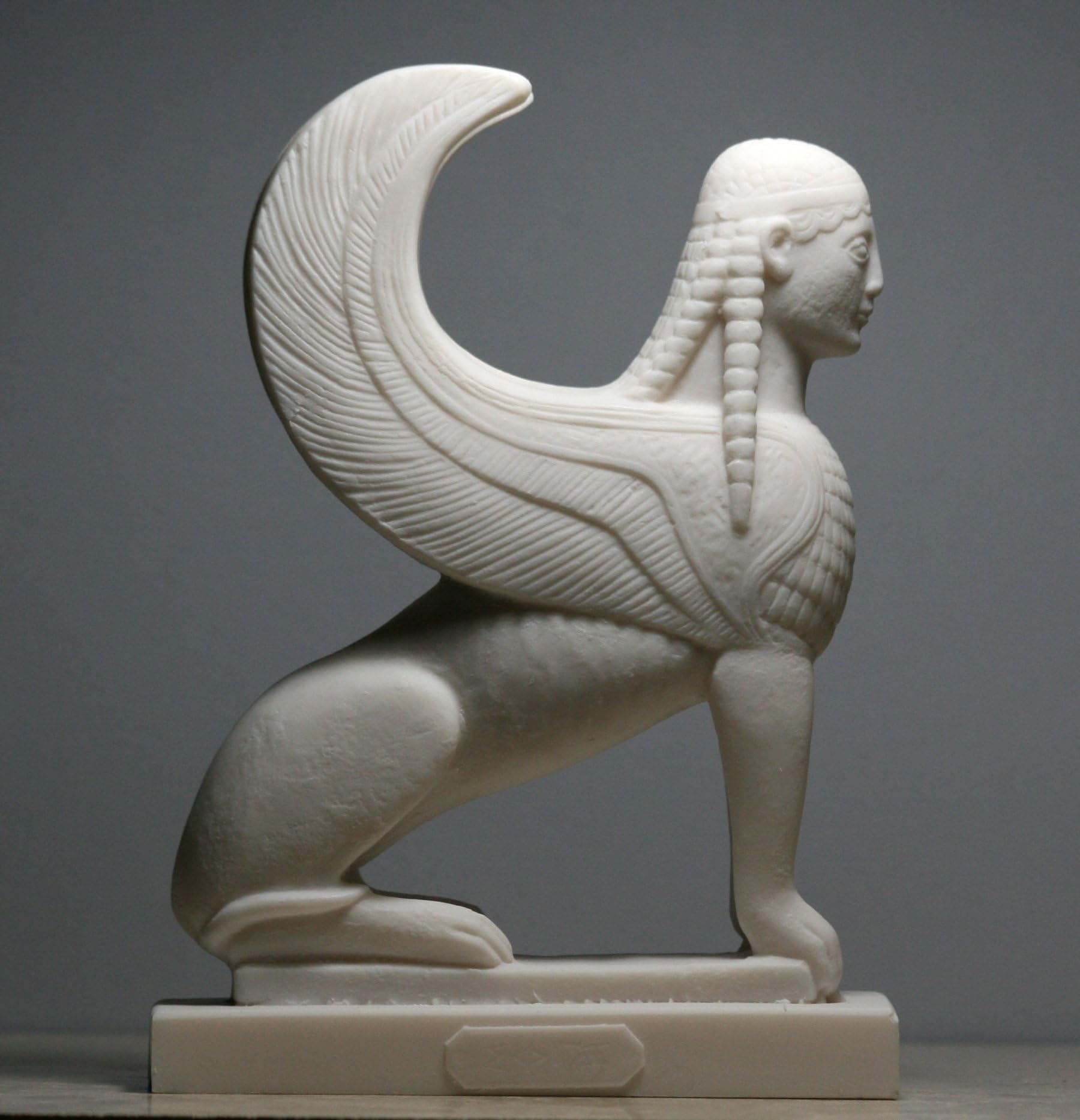 Sphinx Greek Mythical Woman Headed Lion Statue Cast Marble Sculpture Figure 6.9ฮฮ