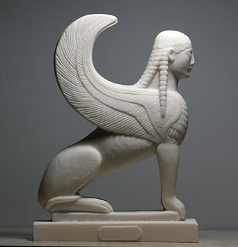 Sphinx Greek Mythical Woman Headed Lion Statue Cast Marble Sculpture Figure 6.9