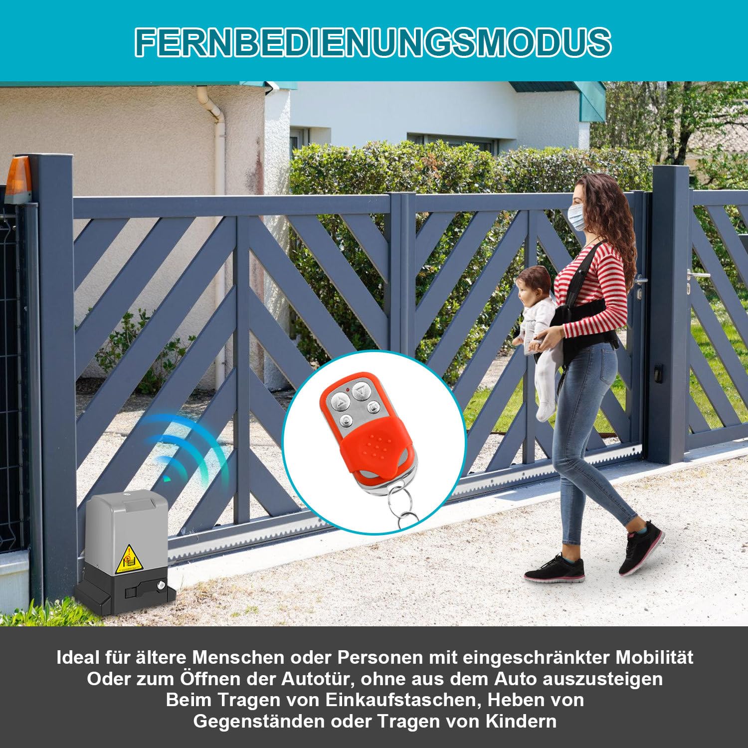 Set de accionamiento para puertas correderas 370W, accionamiento para puertas de garaje y accionamiento para puertas de batiente 800 kg, accionamiento de puerta eléctrico con 2 mandos a