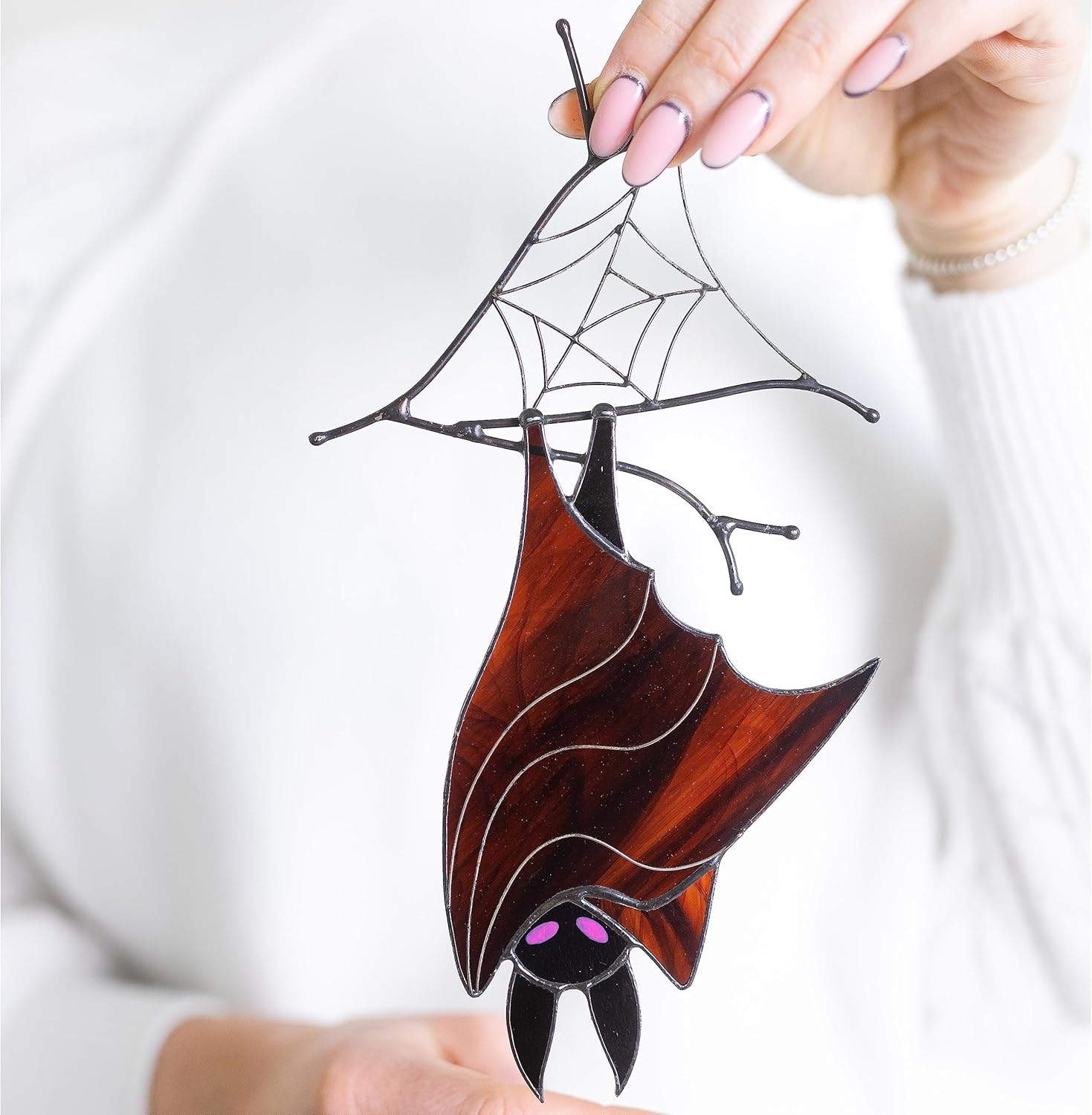 Bat Suncatcher for Window – Handmade Goth Decor for Home – Halloween Stained Glass Adornment – Spooky Bat Decor for Halloween Celebrations