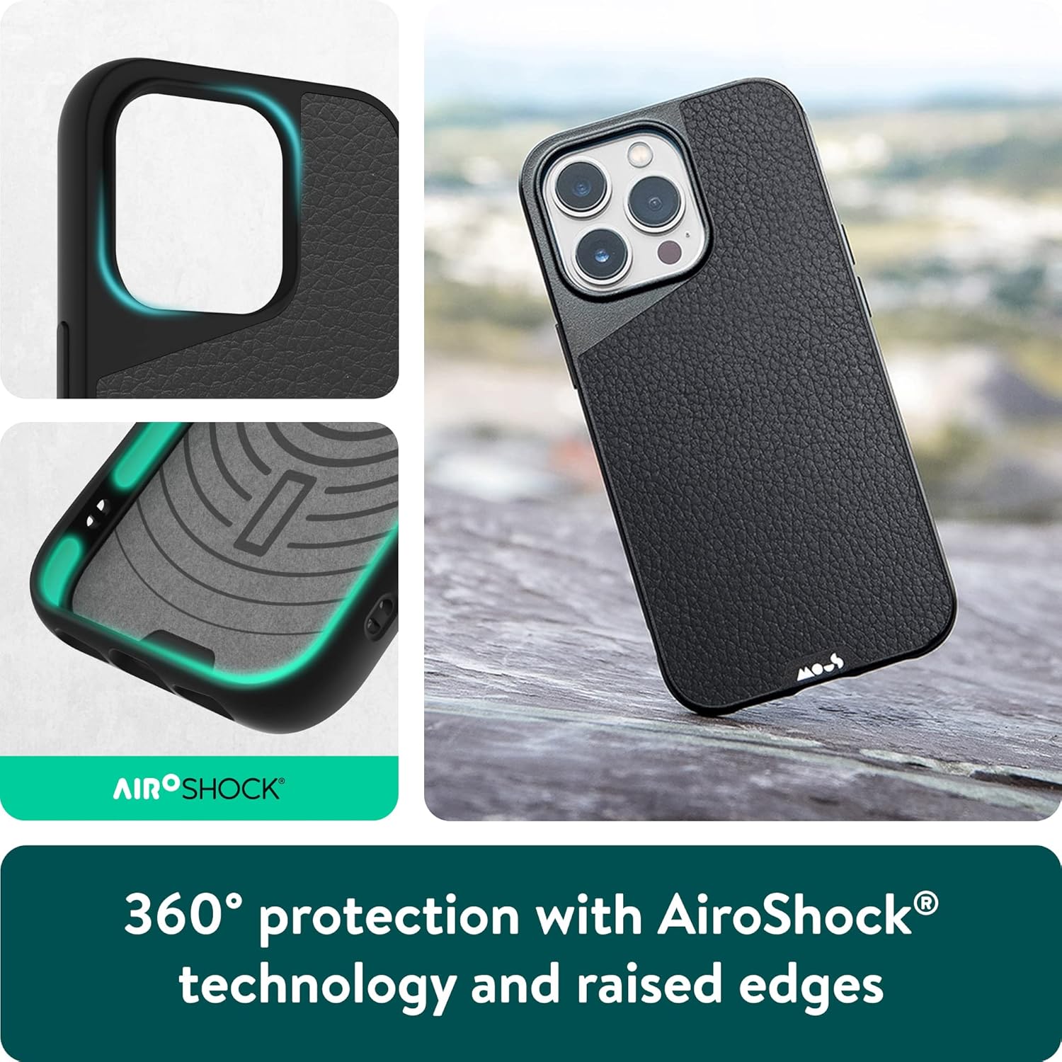 Mous - Case for iPhone 14 - Black Leather - Limitless 5.0 - Protective iPhone 14 Case MagSafe Compatible - Shockproof Phone Cover