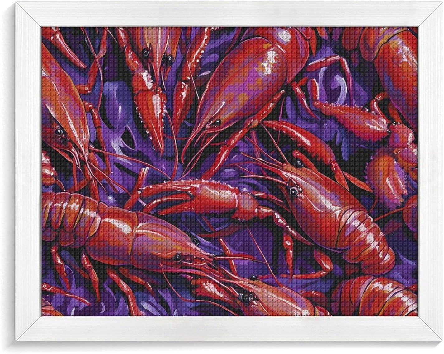 Crayfish Red And Purple Printed Diamond 5D Painting Kits DIY Full Drill Crafts for Home Wall Decor 16x20 Inch White Wood 50 * 40cm
