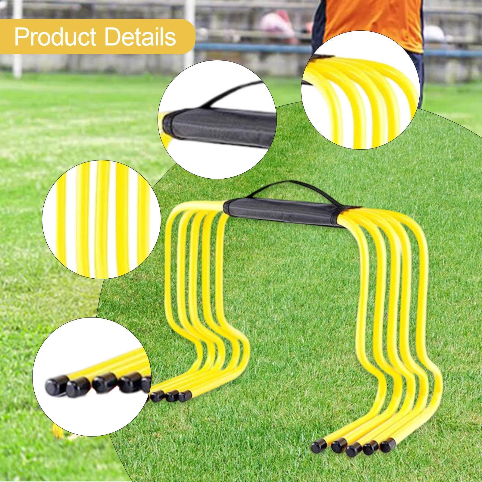 perfk 5 Pezzi di Ostacoli per l'agilità, Attrezzatura per l'allenamento della velocità, Ostacoli multifunzionali Gialli per Il Campo Fitness, Sport, 40 Cm