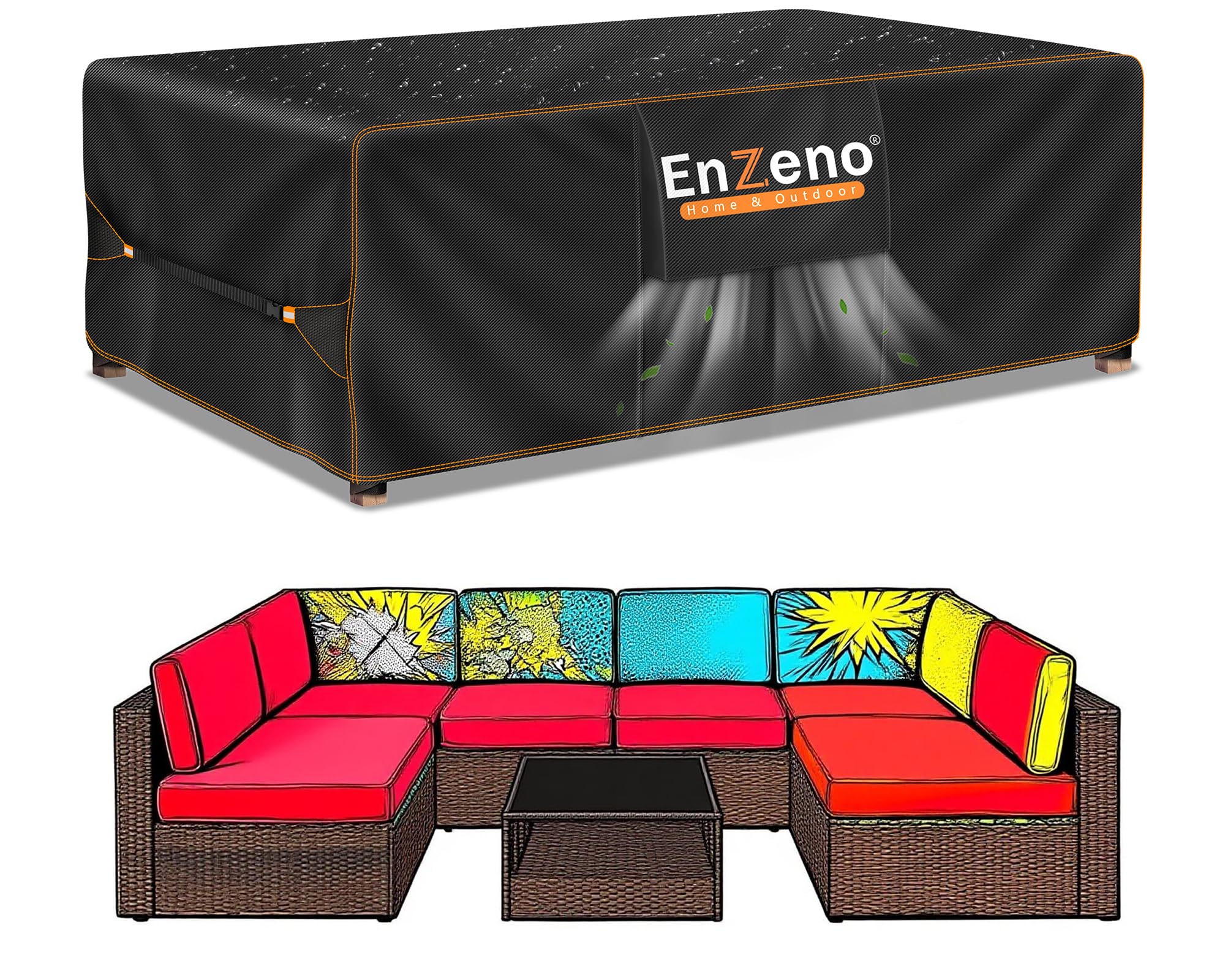 Enzeno Outdoor Garden Furniture Covers - Waterproof with Air Vent, Patio Table and Chair Set Cover, Heavy Duty Oxford Fabric 200X160X74cm — view 13