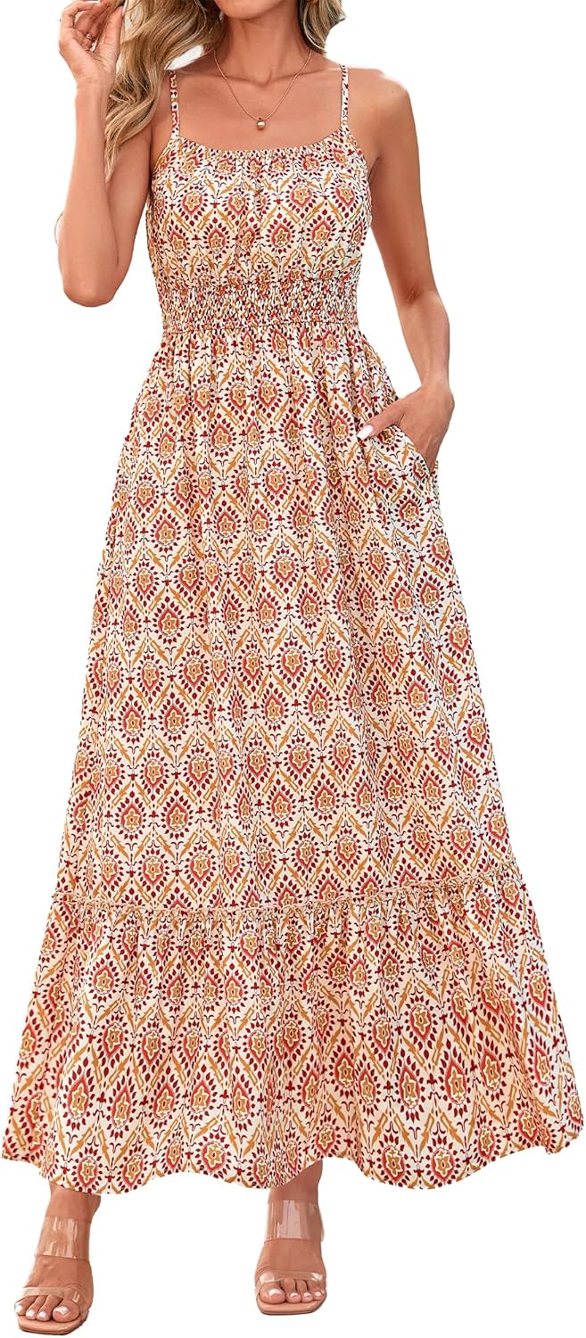 BTFBM Summer Dresses for Women 2026 Sleeveless Spaghetti Strap High Waist Boho Beach Vacation Clothes Spring Maxi Dress