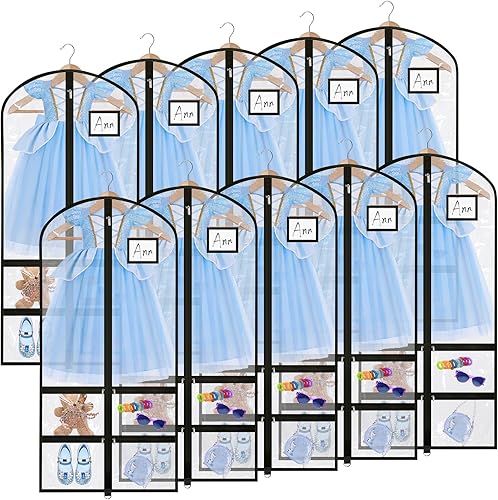 Miniatura 7 de Paterr 10 piezas de 50 pulgadas transparente para disfraz de baile, bolsa de ropa de baile de plástico con bolsillo con cremallera, protectores de